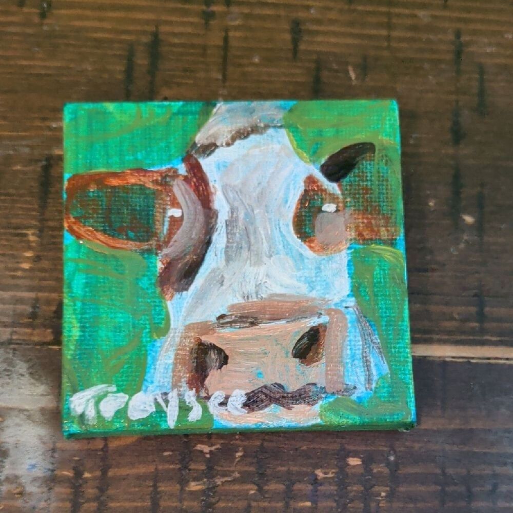 original 2x2 inch acrylic painting magnet on canvas , handpainted